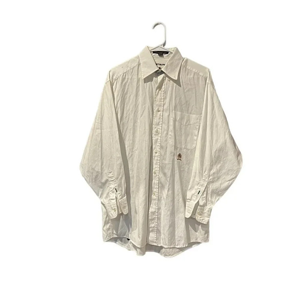 Tommy Hilfiger Shirt Men's 15.5-32 White Button Up Embroidered Logo Long Sleeve - Picture 1 of 5